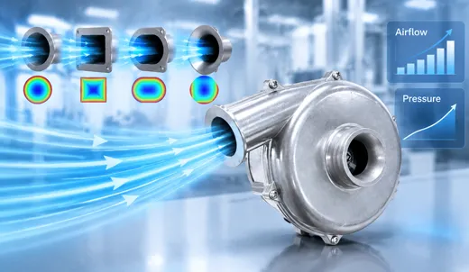 How does the geometric shape of the blower inlet affect airflow and pressure?